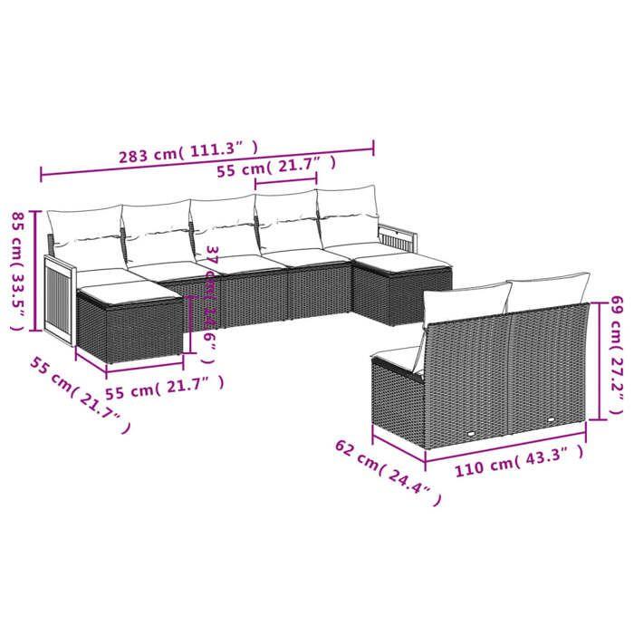VidaXL Salon de Jardin avec Coussins 9 pcs, Canapés de Patio, Ensemble de Meubles, Mobilier de Terrasse Extérieur, Beige 3260456