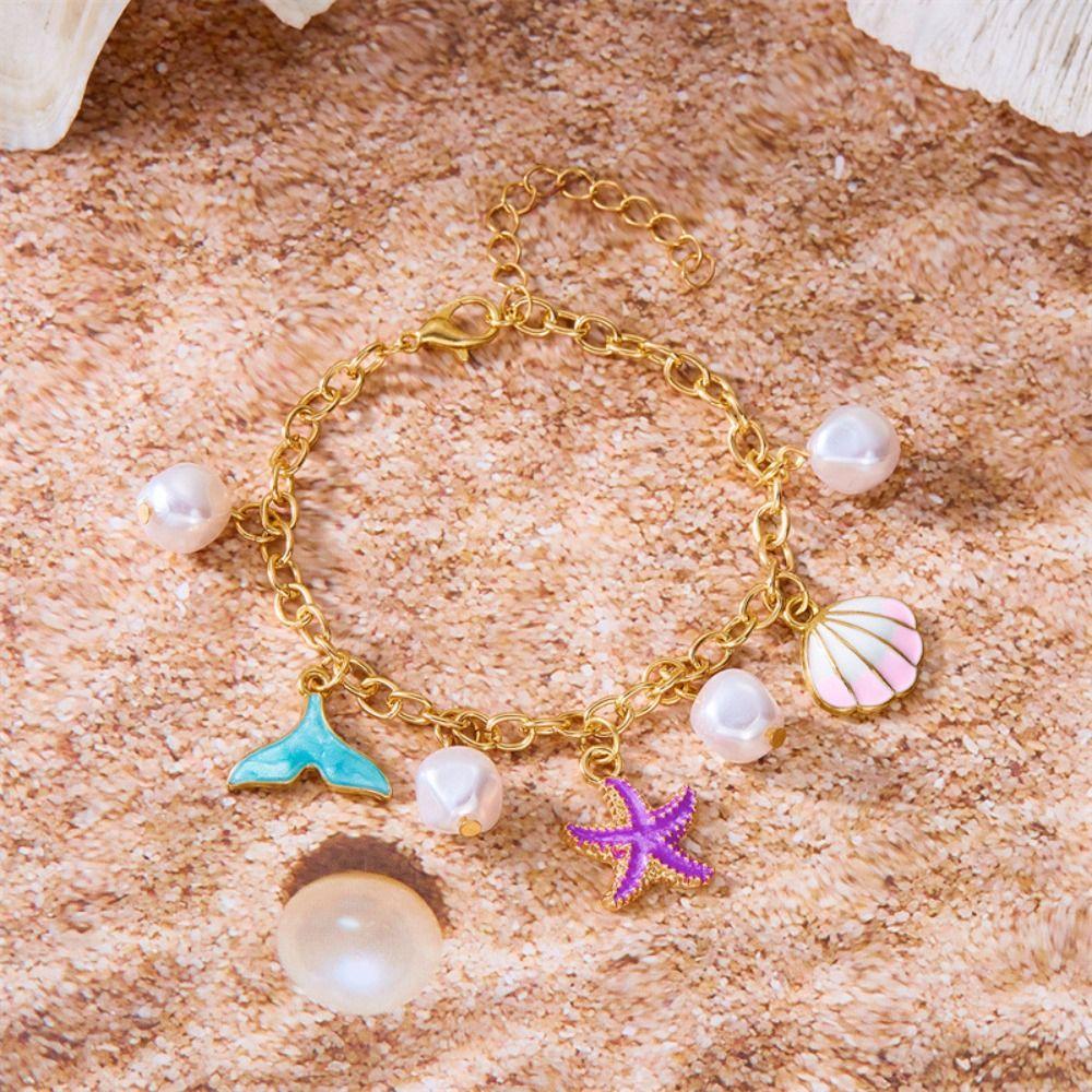 Tassel Metal Gold Bracelet Pearl Bohemian Beach Jewelry Retro Shell Starfish Bracelet  Women