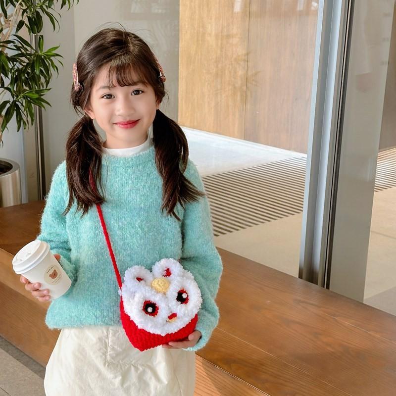 Charming Crocheted Handmade Lion Coin Purse In Bright Red For Kids Nursery