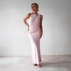Letní jednobarevné, Přiléhavé, Elegantní, Bez rukávů, Retro šaty se šněrováním a kulatým výstřihem