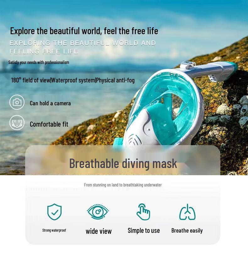 Vodotěsná celoobličejová šnorchlovací maska se suchým šnorchlem pro děti a dospělé