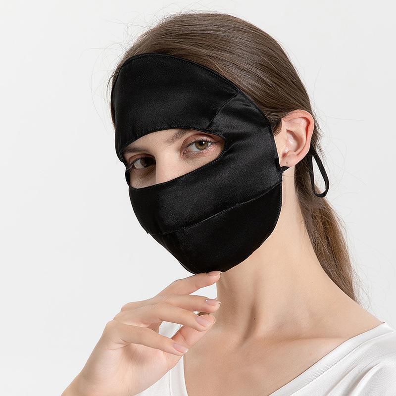Women‘s Comfortable 100% Silk Sun Protection Face Cover Full Face UV Protection Mask Breathable Summer for Cycling Driving чёрный
