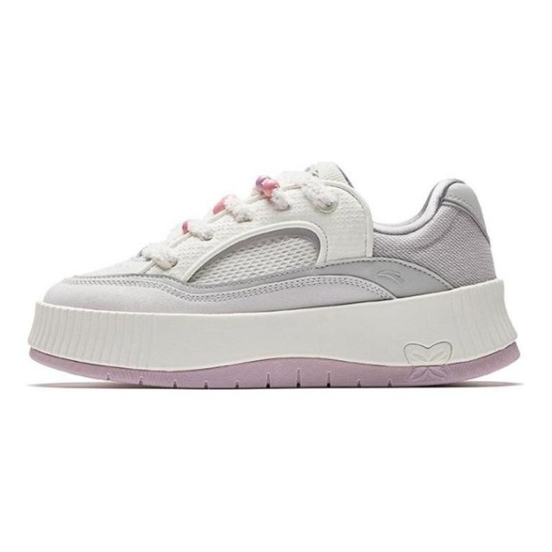 Anta Mousse Women s Thick-soled Low-top Skate Shoes White Pink 122548035-1 37.5