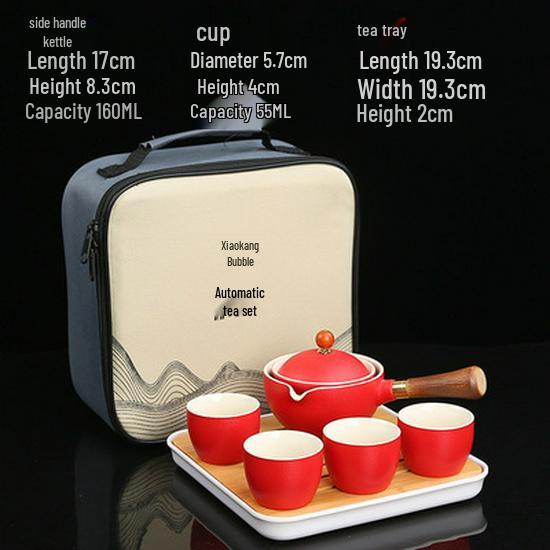 Portable Ceramic Kung Fu Tea Set with Bag – Includes One Pot, Four Cups, and Side Handle for Outdoor or Car Use