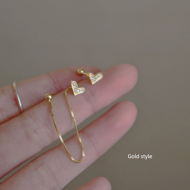

Minimalist Sweet Temperamental Minority Fancy Ear Rings Double Ear Piercings Hanging Earrings Asymmetric Heart Screw Stud Earrings for Women Gold Pair