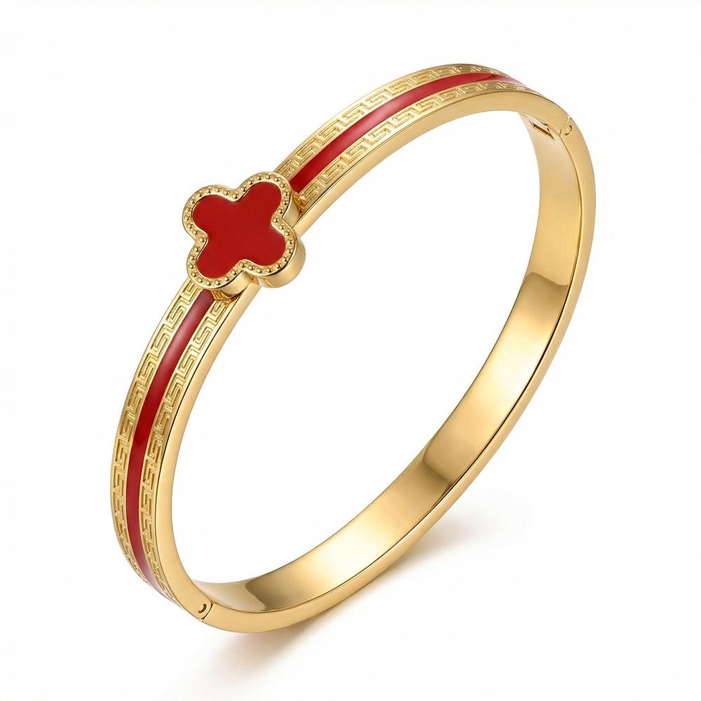 Γυναικείο Βραχιόλι Τιτανίου με Επιχρύσωση, Ανθεκτικό στο Χρώμα, Τετράφυλλο Τριφύλλι