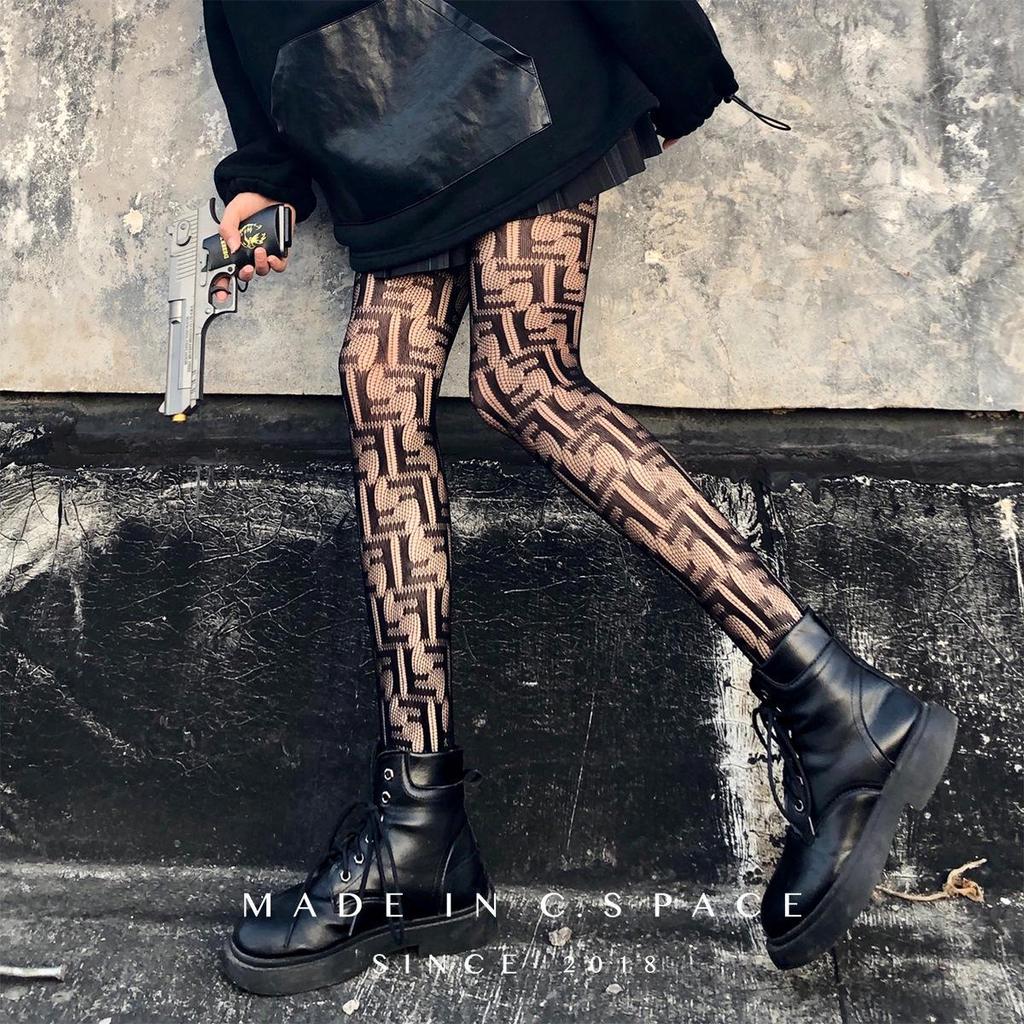 Mörka Spets FF Logotyp Nätstrumpbyxor Leggings