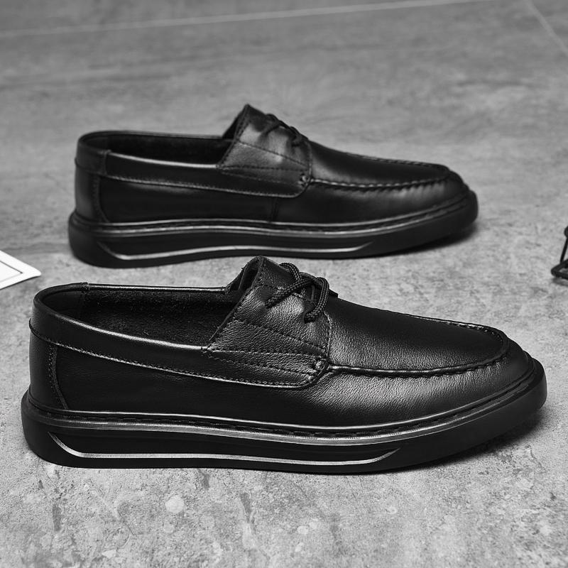 Fashion Italian Men Casual Leather Lace-Up Shoe Trendy Minimalist Flats Outdoor Genuine Leather Driving Walking Shoe Soft Bottom Loafers