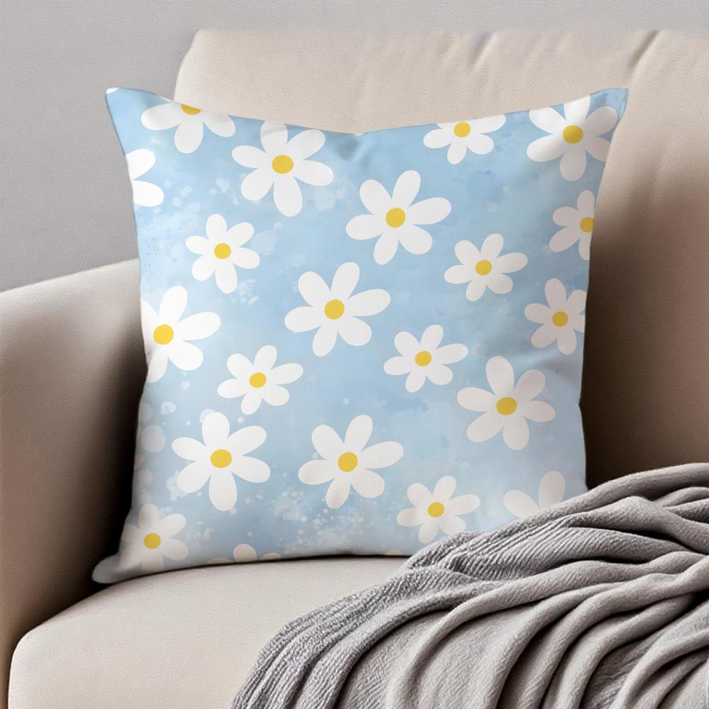 Fresh Small Daisy Floral Cushion Cover Pillowcase Antidustmite Invisible Zipper Short Plush Sofa Cushion