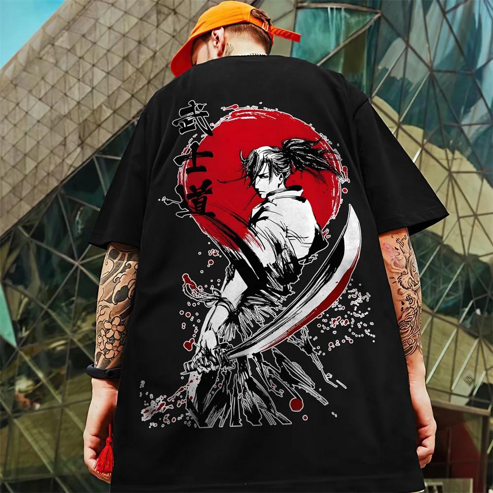 New Men's T-Shirt 3d Bushido Print Short Sleeve T-Shirt For Men Retro Street Trend Man Clothes Oversized Loose Tees Hip-Hop Tops