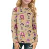 Children's Witch  Printed Long Sleeved Round Neck Top With Floral Print For Daily Casual T-shirt