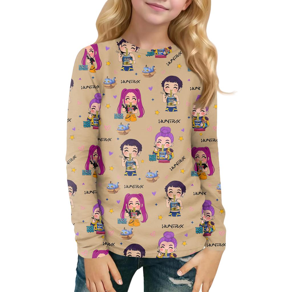 Children's Witch Printed Long Sleeved Round Neck Top With Floral Print For Daily Casual T-shirt
