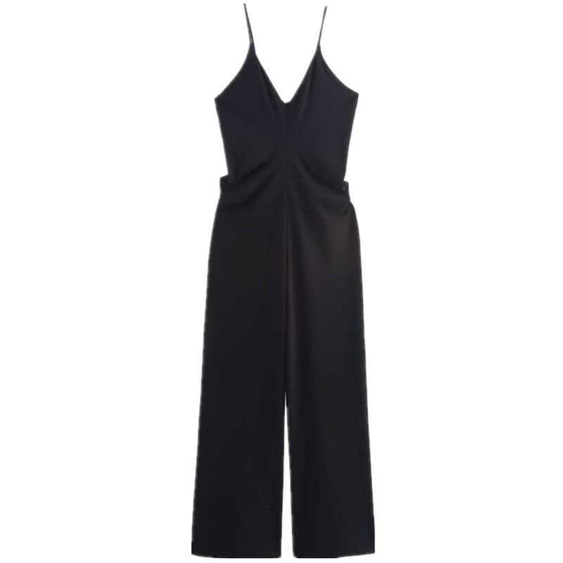 

Модный стиль 2024 Осень Новая женская одежда Креп V-образный вырез Комбинезон-брюки на бретелях Длинный 1165496 Black L