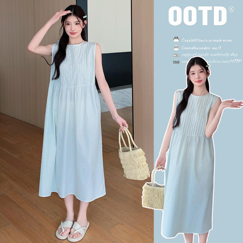 2026 Korean Style Sleeveless Tummy-Covering Long Dress Large