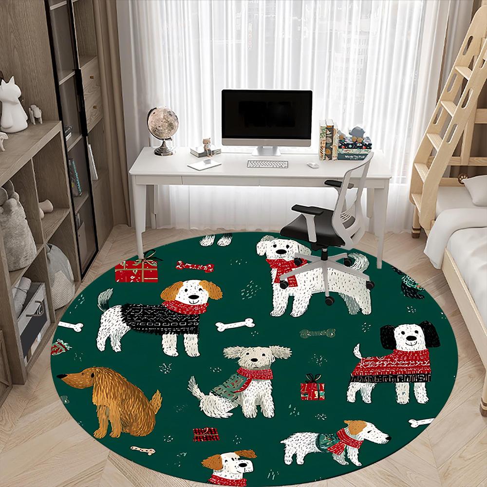 1pc Puppy Party Office Round Rug, Non-slip, Soft and Durable Office Rug for Interior Decoration, Perfect for Office, Beautiful Decoration yy260323007