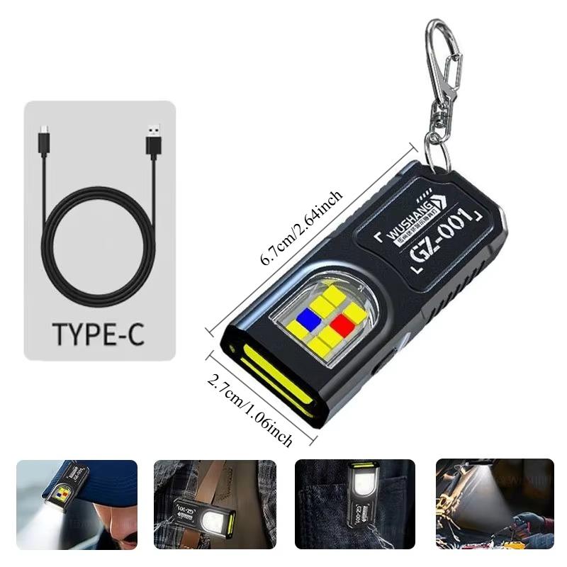 Rechargeable LED Keychain Light Mini Flashlight Waterproof Work Light for Outdoor Camping Fishing Emergency USB Charging Torch