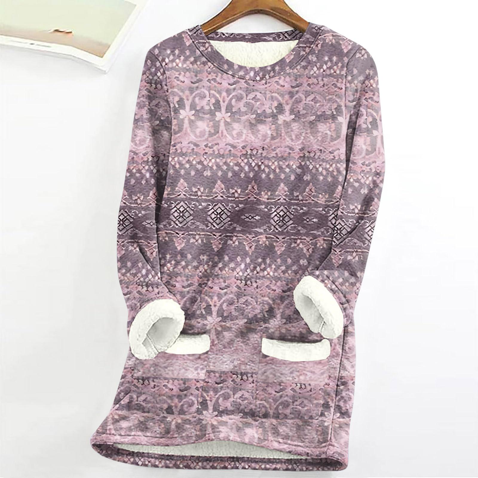 

Женский топ с круглым вырезом и принтом из утолщенного плюша и кашемира, теплый длинный топ XL