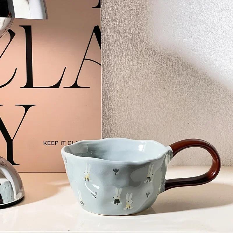 300ml Hand-painted Cute Animal Ceramic Mug with Curved Handle Breakfast Coffee Milk Tea Cup 300ml
