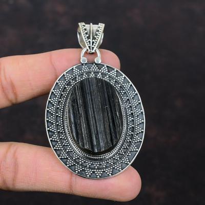 Black Tourmaline Rough Pendant Gemstone Jewelry 925 Sterling Silver Pendant Handmade Pendant Vintage Jewelry Gift For Friend Antique Jewelry