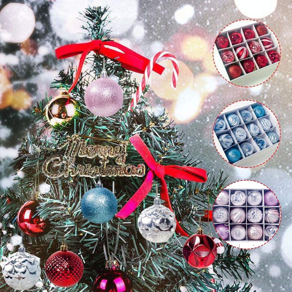 12pcs/set Christmas Pine Tree Ornament 6cm Christmas Tree Hanging Ball Pendant Red Green Gold Ball Ornaments New Year Decoration