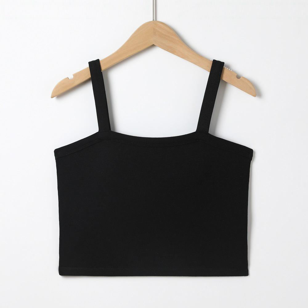 Versatile One-Shoulder Spaghetti Strap Spring Top with Built-in Bra Pads - Solid Color Casual Bandeau Vest Large чёрный