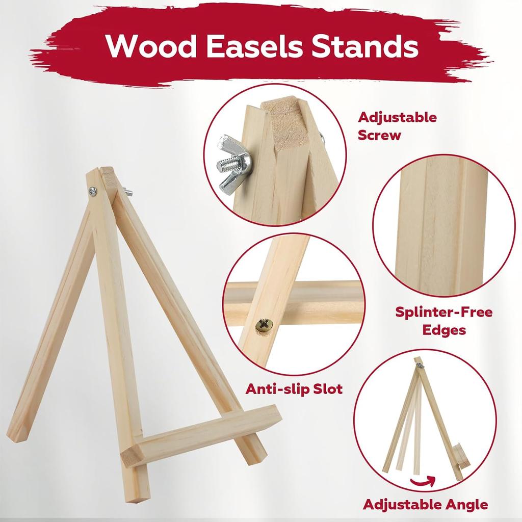 4 Pack 9 Inch Wooden Easel Stand, Portable A-Frame Tabletop Display Easel for Painting, Canvas, Signs,Photos, Art Easel for Kids, Students,