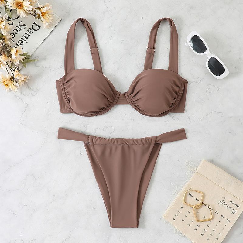 

Сексуальный сплошной купальник-бикини с открытой спиной и плиссировкой, комплект из 2 предметов, женский раздельный купальник для пляжа, бикини-тонг, новый летний купальник, комплект бикини XL