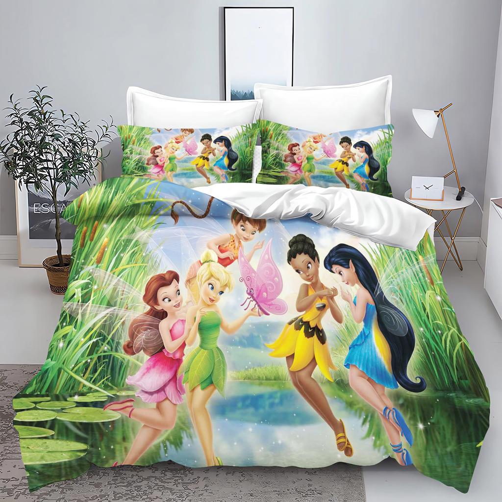 Tinker Bell Anime Disney Bedding Set Duvet Cover 100% Polyester Suitable For Children And Adults 3-Piece Set 1 Quilt Cover