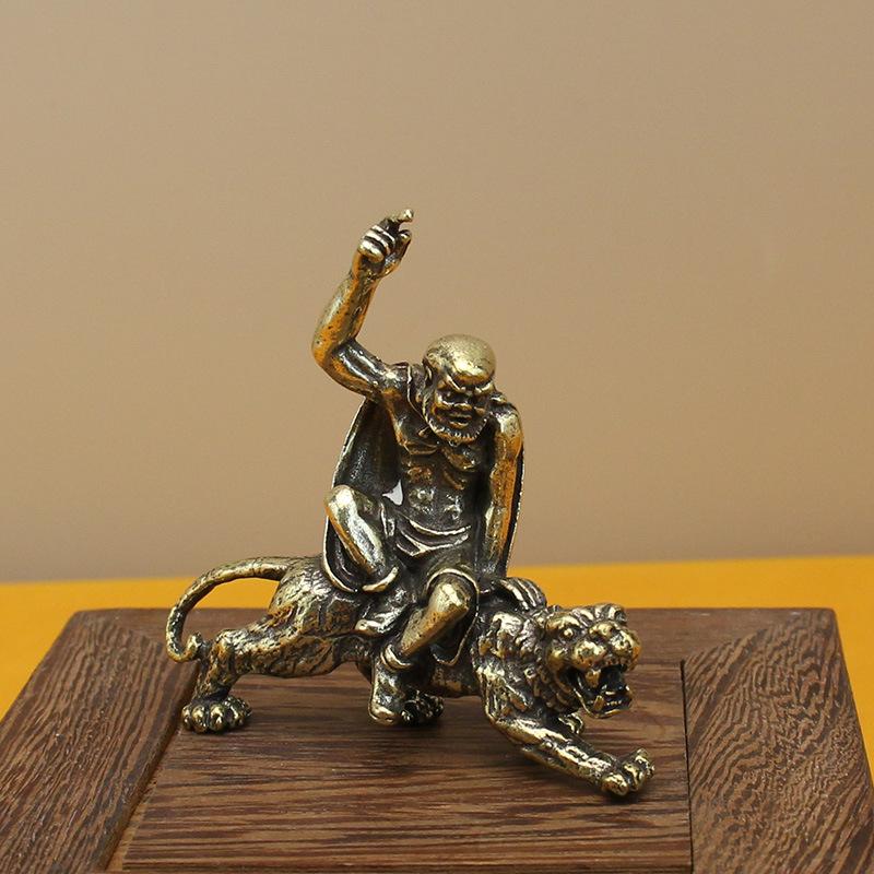 All Brass Eighteen Arhat Ornaments Collection Antique Retro Dragon and Tiger Tabletop Copper Ornaments Solid Mini Copper Man