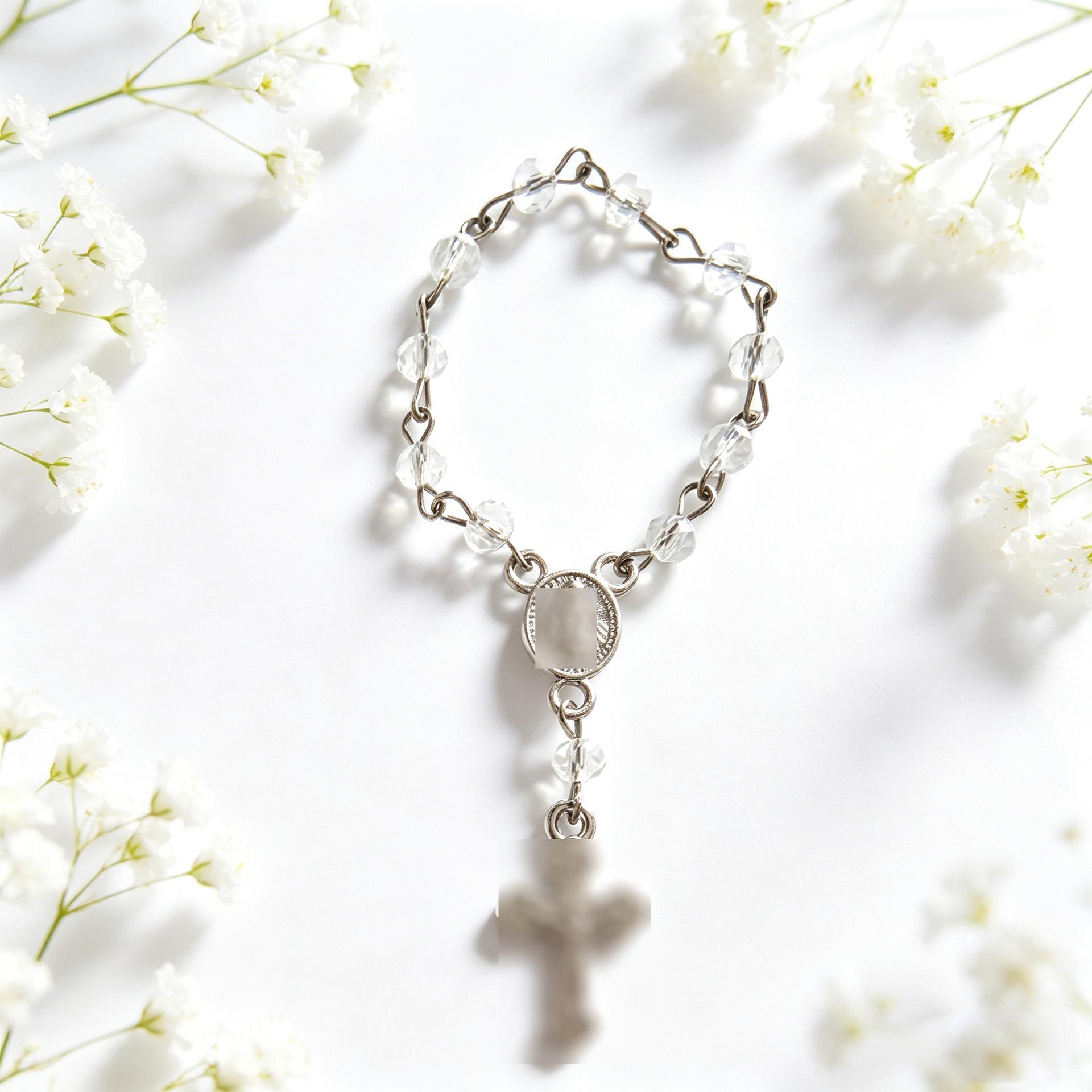 Unisex Crystal Bead Cross Bracelet  Car Pendant Gift Electroplated