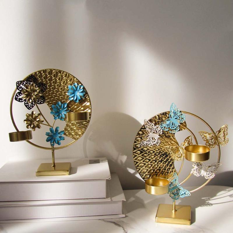 Flower Butterfly Iron Candle Holder Tabletop Decor for Home Wedding Holiday Centerpieces Beautiful Versatile Use for Any Setting