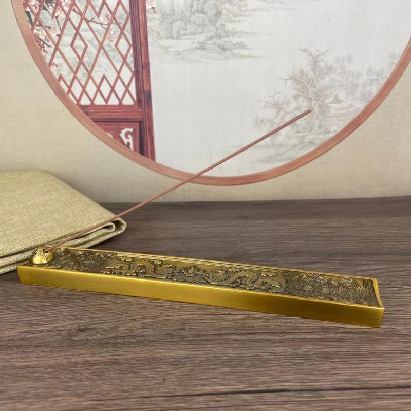 Copper Alloy Two Dragons Playing With Pearls Holder Incense Burner Home Indoor Antique Style Horizontal Long Strip Sanda