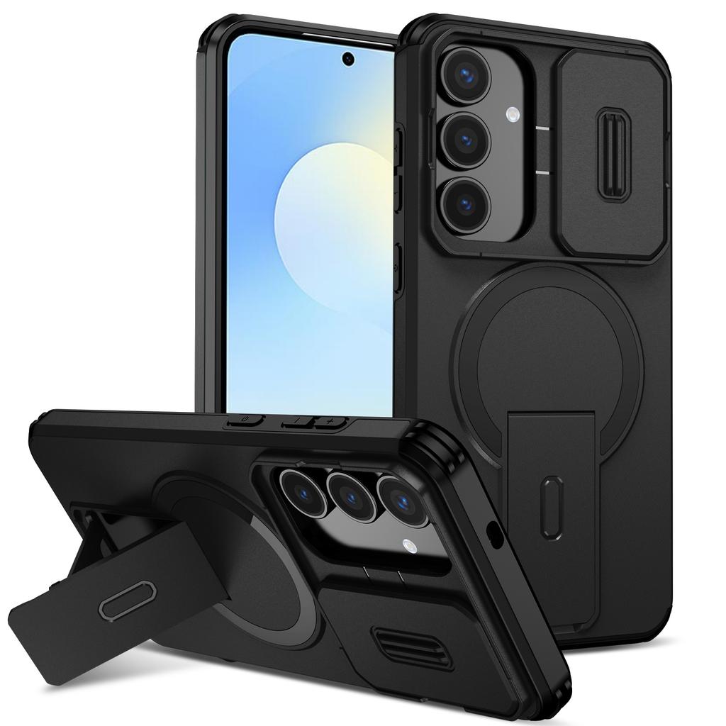 2 in 1 Schiebefenster Magnetische Handyhülle Für Samsung Galaxy S25 FE 5G Weicher TPU-Rahmen Harte Kunststoff Ptotektive Rückabdeckung Fundas