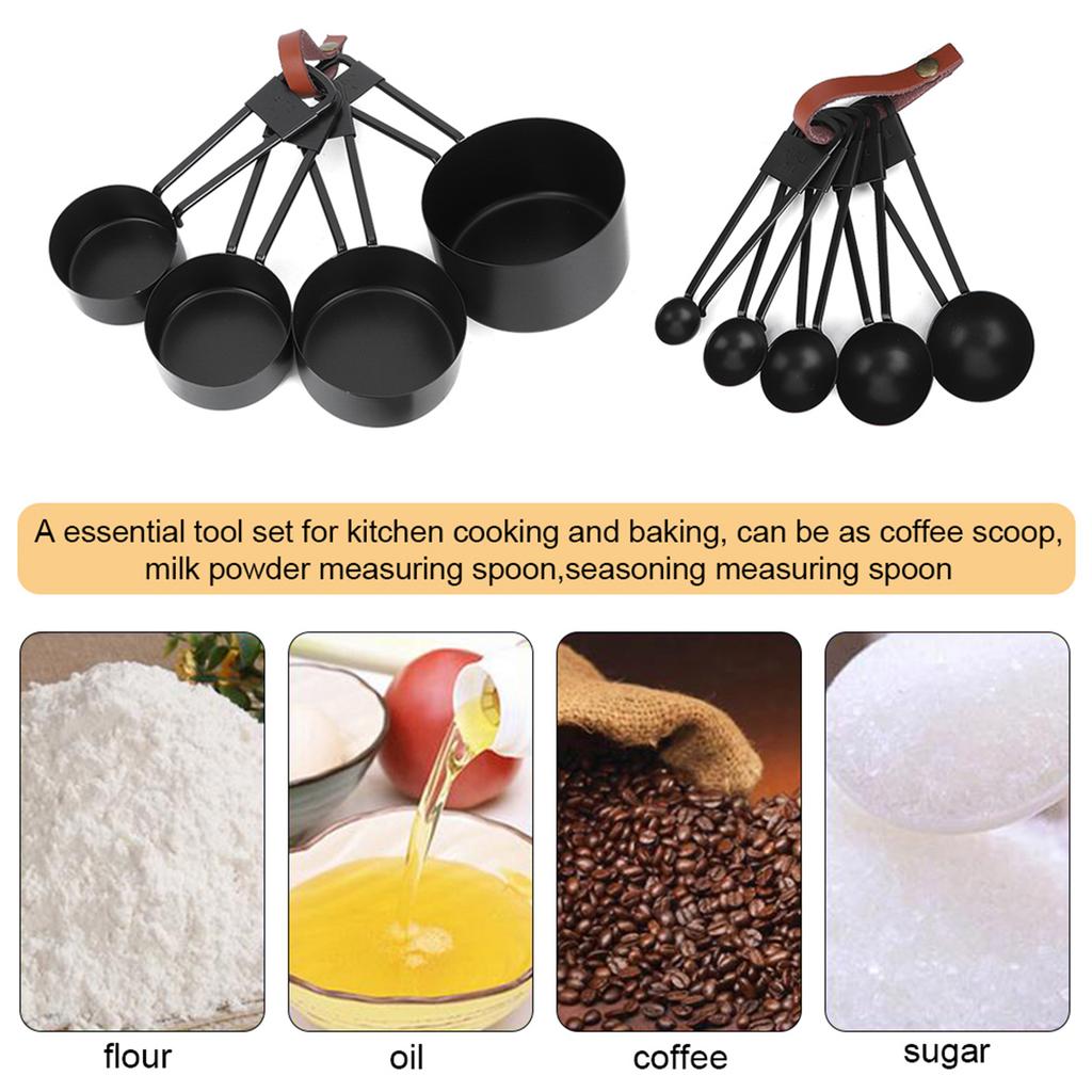 Black Stainless Steel Measuring Cups Set Coffee Spoon with Scale for Kitchen Baking Cooking Tools Measuring Cup Set