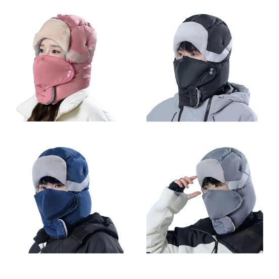 Riding Headgear Solid Color Windproof Warm Thermal Hat with Velvet Lining Detachable Face Guard Skiing Cycling Hat