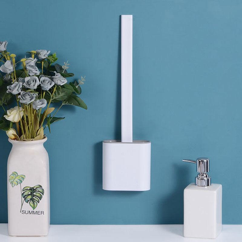 

Туалетная щетка без тупиков Многофункциональная с основанием Бытовая туалетная щетка для общежития Настенный силиконовый набор мягких щеток для чистки волос белый