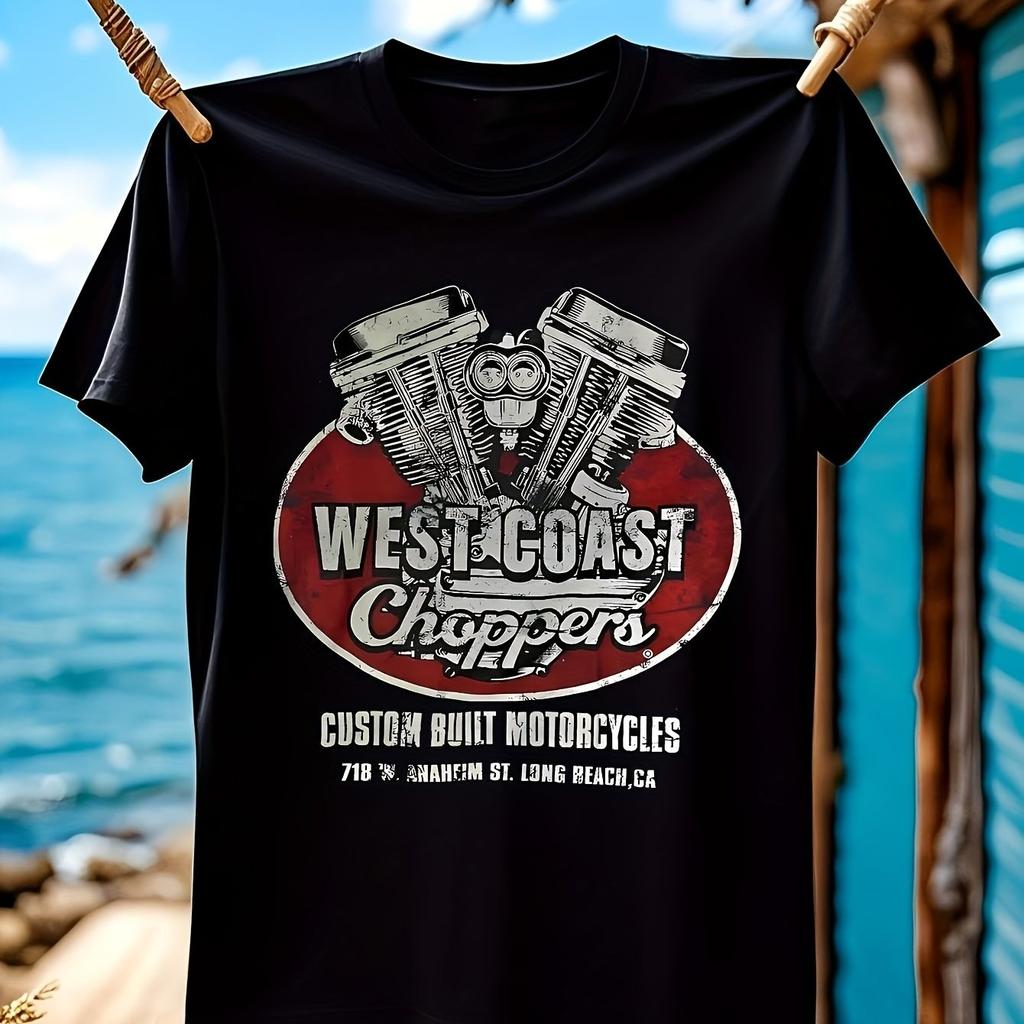West Coast Choppers Motorrad-Grafik T-Shirt Herren Lässig Cool Biker-Stil Locker Baumwoll-T-Shirt
