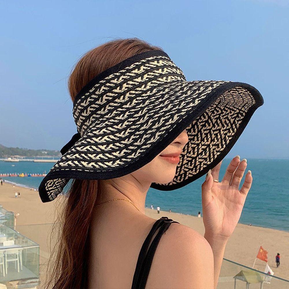 Empty Top Straw Visor Hat UV Protection Foldable Visor Hat Trendy Beach Visor Hat  Summer Outdoor