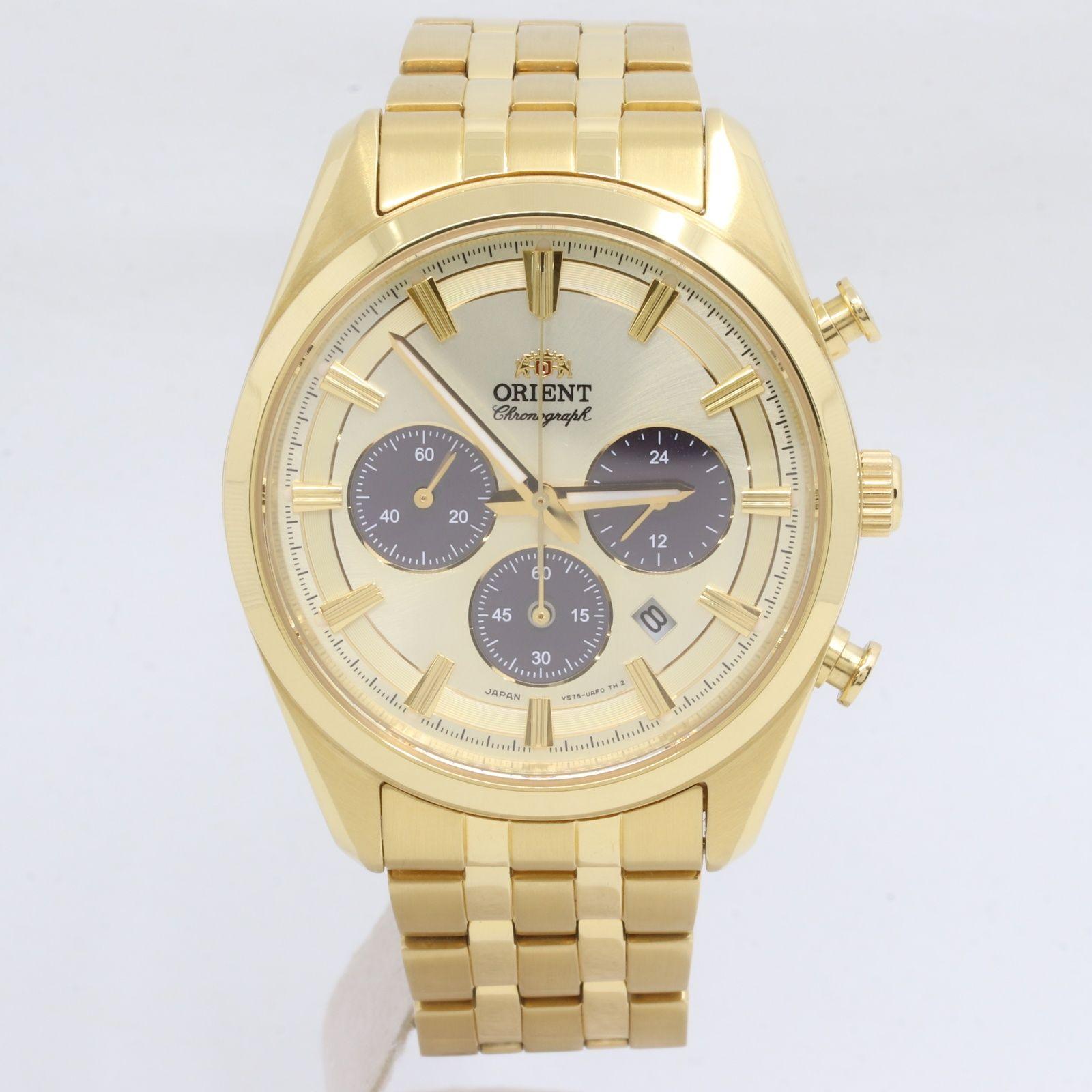 Used IT2L4FLQSD66 Good condition ORIENT Orient Contemporary Collection RN-TX0301G Solar Chronograph SS Watch Men s Gold