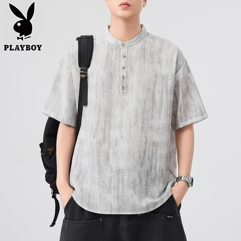 Playboy Men s Linen Henley T-shirt 2XL