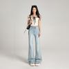 Spring Summer Vintage High Waist Non Cling Wide Leg Micro Flare Stretch Slim Elegant Denim Casual Pants Female Casual Pants Oversize Denim Trousers