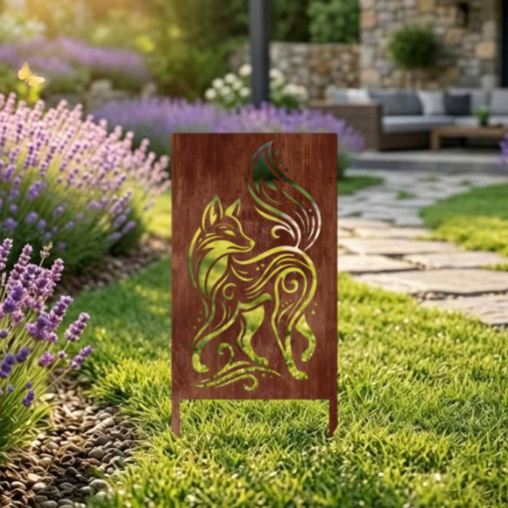 Iron Garden Stake with Openwork Weathered Tabletop Centerpiece Rustic for Patios