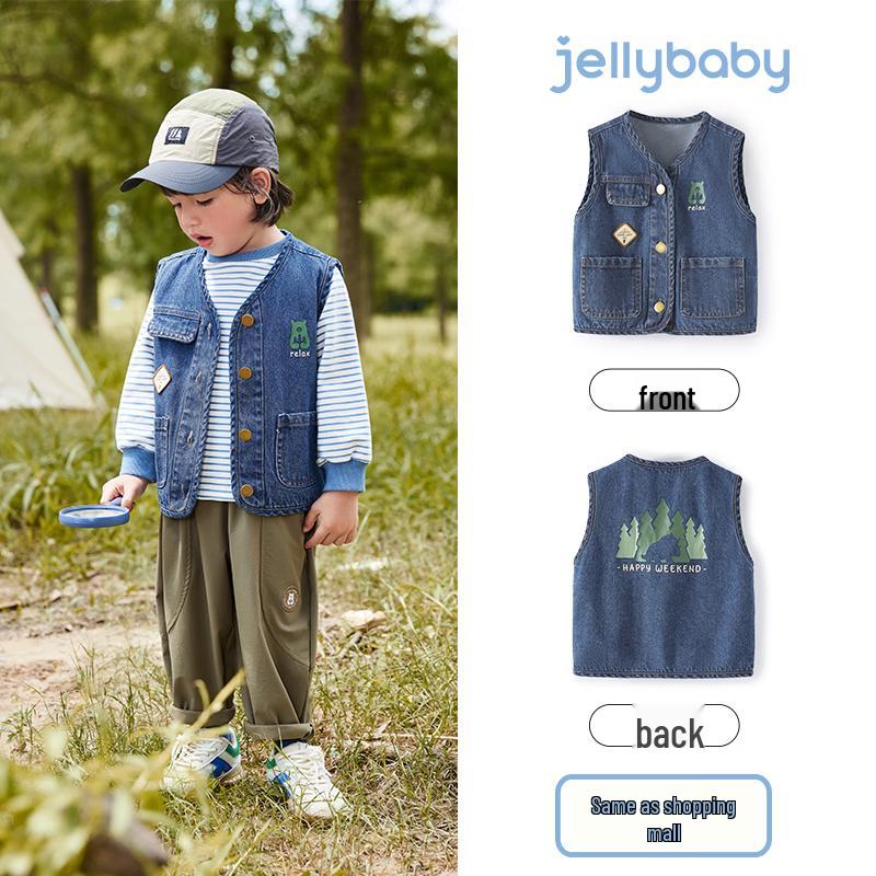 JELLYBABY Toddler Boys Cartoon Print Denim Vest 110