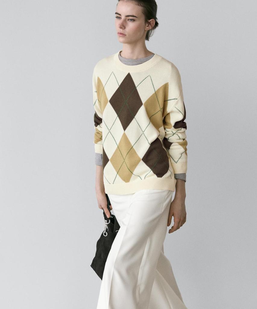 Masimodutti Cotton Argyle Detail Knit Sweater