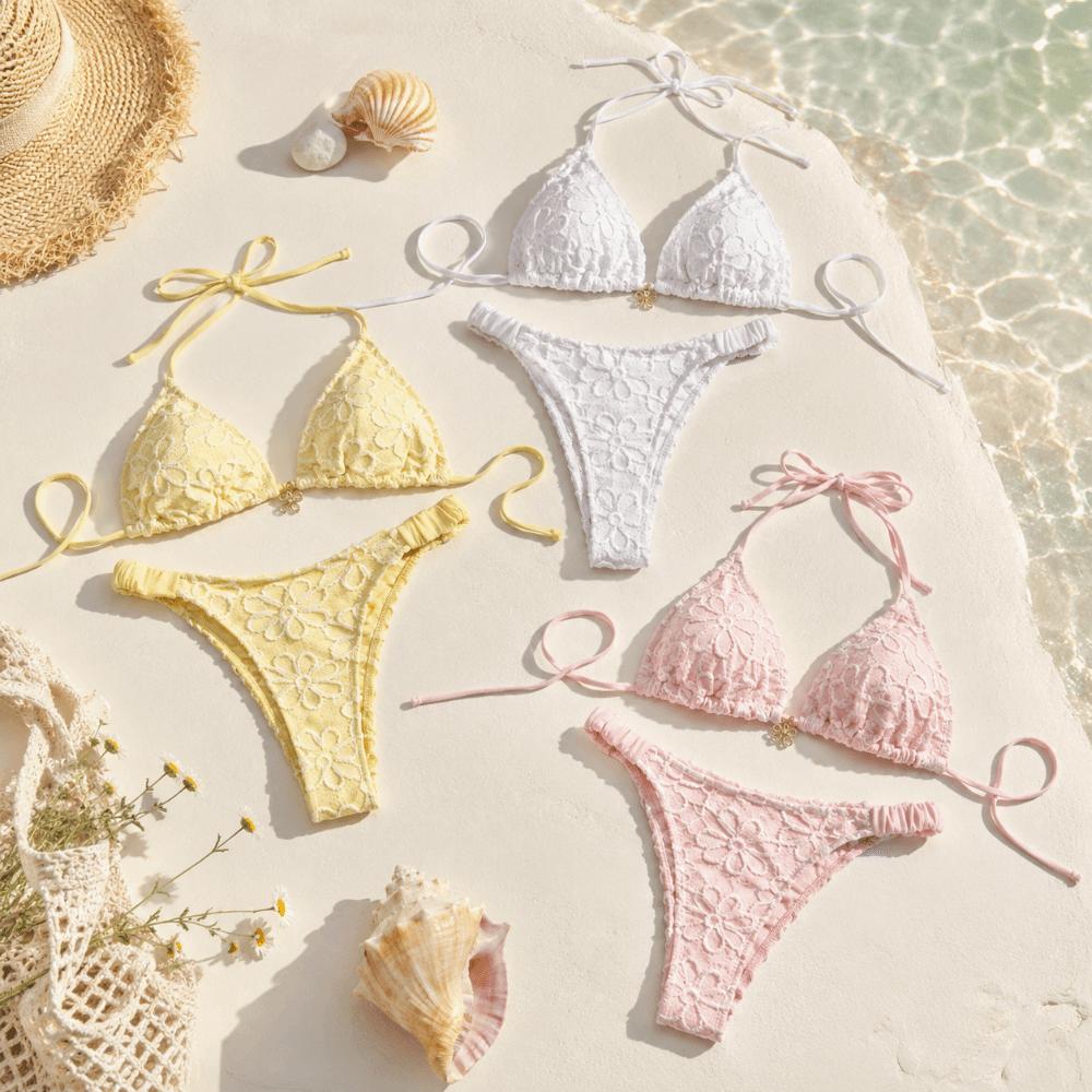 Deep V Halter Bikini Set Two-Piece Summer Beachwear Push Up Ladies' Swimwear Beachwear