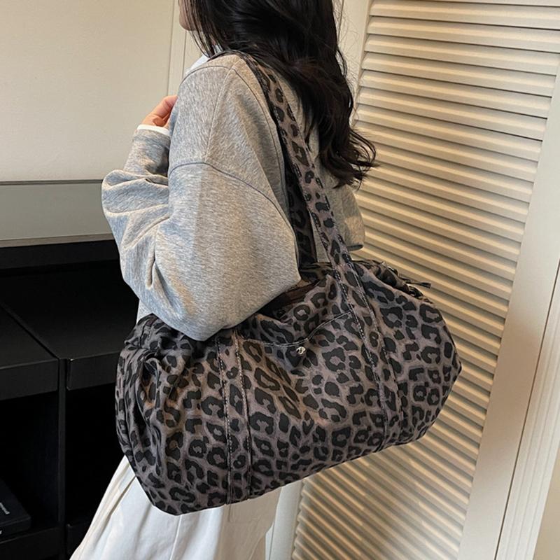 Yogodlns Leopard Print Canvas Shoulder Bag Fashion Large Capacity Tote Bag Woman Handbag for Daily Commute High Quality Bag
