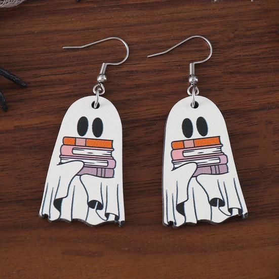 Halloween Ghost Earrings Wood Ghost Holding Book Earrings Halloween Party Jewelry for Women Makeup And Everyday Wear