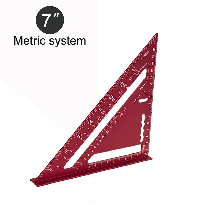 7Inch Metric Aluminum Alloy Triangle Ruler Carpenter Measurement Tools Triangular Protractor Square Color Woodworking Tools