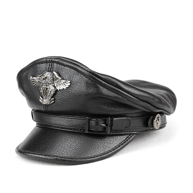 

REAL LEATHER COWHIDE MEN Women Yacht Captain Sailor Hat Newsboy Cabbie Baker Boy Peaked Beret Cap L 55-57cm