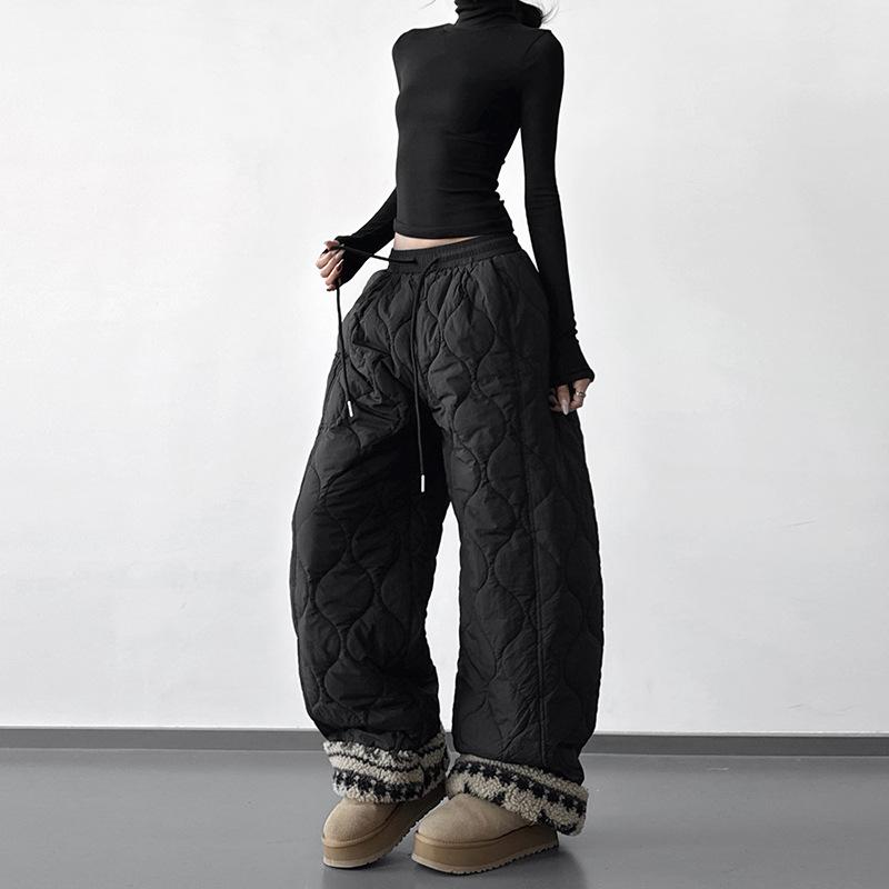 

2025 Women s Trendy Winter Windproof Cotton Ski Pants - Thick, Warm, Straight-Leg Style with Velvet. Small чёрный